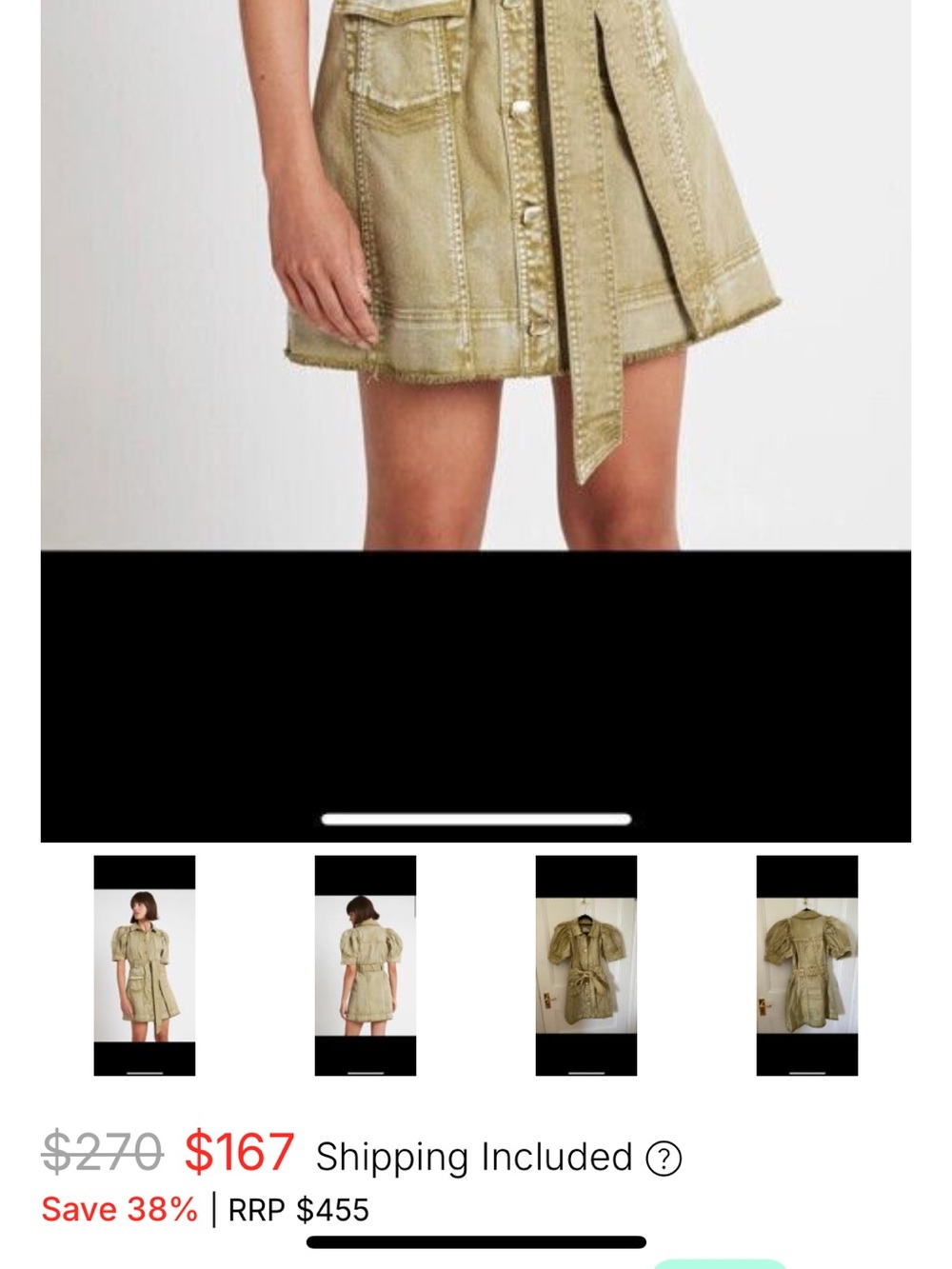 Brand New Aje Olive-Gold Washed Denim Mini Shirt Dress